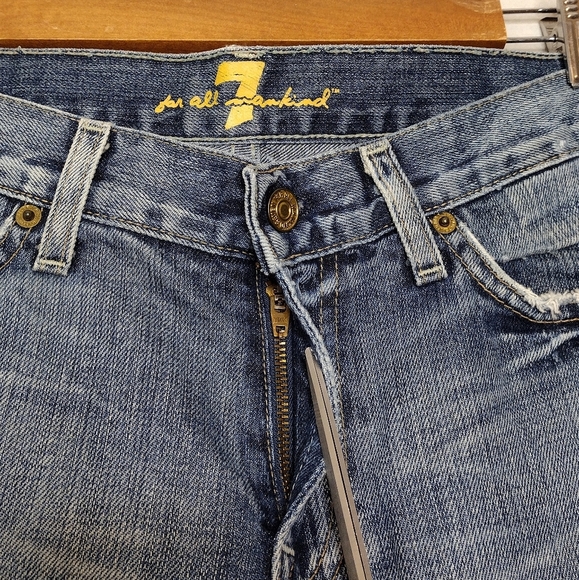 7 For All Mankind Y2k Blue Denim Distressed Flare Wide Leg Jeans Sz 27 - Picture 5 of 16